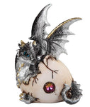 Silver Baby Dragon Hatchling in Egg Figurine