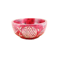 Red Flowers Hand Carved Stone Smudge Bowl 4"