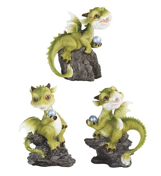 Cute Green Dragon Baby on Rock 4.75"H Figurine Set