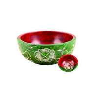 Red & Green OM Hand Carved Stone Smudge Bowl 4"
