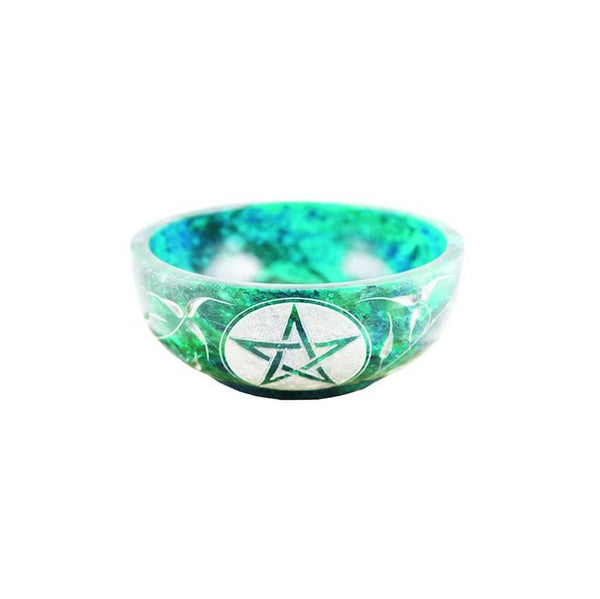 Turquoise Pentacle Hand Carved Stone Smudge Bowl 4"