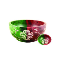 Red & Green Tree of Life Hand Carved Stone Smudge Bowl 4"